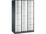 C+P Kombi-Schließfachschrank Resisto, 3 Abteile, 12 Fächer, B 1148 x T 540 x H 1950 mm, Anthrazitgrau/Lichtgrau