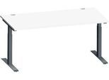 Schäfer Shop Genius Schreibtisch MODENA FLEX, Rechteck, T-Fuß Rechteckrohr, B 1600 x T 800 x H 650-850 mm, weiß/anthrazit