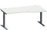 Schäfer Shop Genius Schreibtisch MODENA FLEX, Freiform rechts, T-Fuß Rechteckrohr, B 1800 x T 1000/800 x H 650-850 mm, lichtgrau/anthrazit