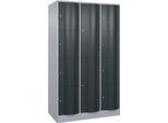 C+P Kombi-Schließfachschrank Resisto, 3 Abteile, 12 Fächer, B 1148 x T 640 x H 1950 mm, Weißalu/Anthrazitgrau