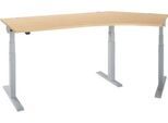 Schäfer Shop Select Winkelschreibtisch ERGO-T 2.0, elektrisch höhenverstellbar, 135° Winkel rechts, T-Fuß, B 2185 mm, Ahorn/weißalu