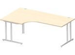 Schäfer Shop Select Winkelschreibtisch COMBITEC, 90° Winkel links, C-Fuß, B 2000 x T 1200/800 x H 677-817 mm, Ahorn/weißalu