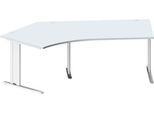 Schäfer Shop Pure Winkelschreibtisch PLANOVA BASIC, 135° Winkel links, C-Fuß, B 2165 x T 800/800 x H 717 mm, lichtgrau/weiß + Kabelkanal