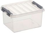 Aufbewahrungsbox Sunware Q-LINE, Verschlussclips, transparent, stapelbar, 2 l, L 200 x B 150 x H 100 mm, grau