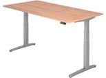 Schreibtisch TOPAS LINE, elektrisch höhenverstellbar, C-Fuß, B 2000 x T 1000 x H 650-1300 mm, Nussbaum/weißaluminium + Memoryschalter, Kabelkanal