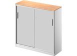 Schäfer Shop Genius Schiebetürenschrank TETRIS SOLID, 3 OH, 2 Fachböden, B 1200 mm, 19 mm Abdeckplatte, Buche-Dekor/weißalu