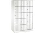C+P Schließfachschrank Resisto, 3 Abteile, 15 Fächer, B 1148 x T 540 x H 1950 mm, Verkehrsweiß