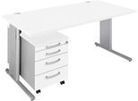 Schäfer Shop Select 2-tlg. Büromöbel-Set COMBITEC, Schreibtisch, B 1600 mm, weiß/weißalu + Rollcontainer 1233