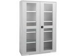 Schäfer Shop Genius Flügeltürenschrank FS, Stahl, Sichtfenster, Lüftungslöcher, B 1343 x T 620 x H 1950 mm, 5 OH, Weißalu/Weißalu, bis 750 kg