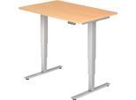 Schreibtisch ULM, elektrisch höhenverstellbar, Rechteck, T-Fuß, B 1200 x T 800 x H 625-1275 mm, Buche/weißalu + Memoryschalter