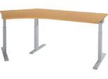 Schäfer Shop Select Winkelschreibtisch ERGO-T 2.0, 135° Winkel, Ansatz links, T-Fuß, B 2165 x T 800 x H 675-895 mm, Buche/weißalu