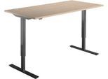Schäfer Shop Select Schreibtisch Start Off, elektrisch höhenverstellbar, Rechteck, T-Fuß, B 1600 x T 800 x H 755-1255 mm, Eiche/schwarz