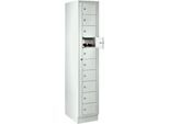 Verteilerschrank, mit Zentraltür, Abteilbreite innen 350 mm, Breite 350 mm, 10 Fächer, lichtgrau