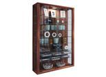 Wandvitrine Vitrosa Mini, ohne LED-Beleuchtung, 8 Einlegeböden, 2 Flügeltüren, B 590 x T 180 x H 910 mm, Glas & Holz, Kern-Nussbaum-Dekor