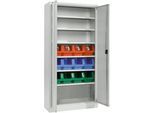 Schäfer Shop Select Materialschrank MSI 2409, mit 12 Kästen LF 322, 6 Fachböden, B 950 x T 400 x H 1935 mm, Stahl, lichtgrau