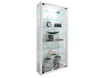 Wandvitrine Vitrosa Maxi, mit LED-Beleuchtung, 8 Einlegeböden, 2 Flügeltüren, B 590 x T 180 x H 1140 mm, Glas & Holz, weiß