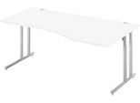 Schäfer Shop Select Schreibtisch COMBITEC, Freiform, Ansatz rechts, C-Fuß, B 1800 x T 1000/800 x H 677-817 mm, weiß/weißaluminium