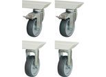 Rau Rollensatz für höhenverstellbare Arbeitstische Adlatus 150, 2 Bock-und 2 Lenkrollen mit Feststeller, Ø 100 mm, H 135 mm, TPR, grau