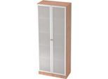 Aktenschrank mit Glastüren ULM, 5 OH, B 800 x T 420 x H 2004 mm, Nussbaum-Dekor