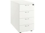 Anstellcontainer, 4 Schübe, Metallgriffe, abschließbar, Fußgleiter, inkl. Materialschale & 4 Trennschiede, B 400 x T 800 x H 730 mm, Spanplatte, weiß