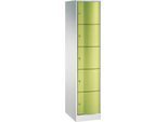 C+P Schließfachschrank Resisto, 1 Abteil, 5 Fächer, B 396 x T 540 x H 1950 mm, Lichtgrau/Clowngrün