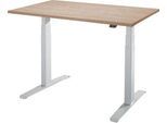 Schäfer Shop Select Schreibtisch LOGIN, elektrisch höhenverstellbar, Rechteck, T-Fuß, B 1200 x T 800 x H 645-1290 mm, Eiche-Dekor/weißaluminium