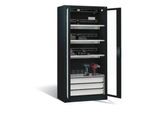 C+P Akkuladeschrank Comfort mit Sichtfenster aus Acrylglas und Schubladenblock, H 1950 x B 930 x T 500 mm, Anthrazit/Lichtgrau