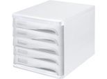 Schubladenbox helit, 5 Schübe, DIN A4, B 265 x H 250 x T 340 mm, Polypropylen, Gehäuse weiß/Schublade grau