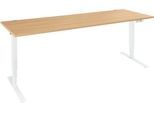 Schäfer Shop Genius Schreibtisch AERO FLEX, elektrisch höhenverstellbar, Rechteck, T-Fuß, B 2000 mm, Buche/weiß + Memorypanel
