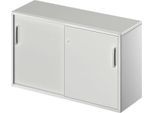 Schäfer Shop Genius Beistellschrank TETRIS SOLID, 2 OH, in Schreibtischhöhe, B 1200 mm, 25 mm Abdeckplatte, lichtgrau/weißalu