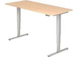 Schreibtisch ULM, elektrisch höhenverstellbar, Rechteck, T-Fuß, B 1800 x T 800 x H 625-1275 mm, Ahorn/weißalu + Memoryschalter