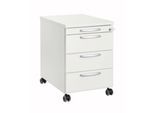 Rollcontainer 1333, 3 Schübe & 1 Utensilienauszug, abschließbar, runde Griffe, Holz/Stahl/Kunststoff, B 434 x T 600 x H 613 mm, weiß