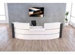 Große Bogen-Empfangstheke Faro, mit Niedrigmodul, Kabelführung, B 3240 x T 1230 x 1120 mm, weiß/anthrazit