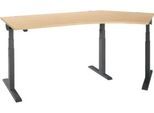 Schäfer Shop Select Winkelschreibtisch ERGO-T 2.0, elektrisch höhenverstellbar, 135° Winkel rechts, T-Fuß, B 2185 mm, Ahorn/anthrazit