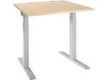 Schäfer Shop Select Schreibtisch ERGO-T 2.0, Quadrat, T-Fuß, B 800 x T 800 x H 675-895 mm, Ahorn/weißalu