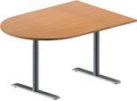 Schäfer Shop Genius Konferenztisch MODENA FLEX, Halbkreis, T-Fuß Rundrohr, B 1400 x T 1000 x H 650-850 mm, Buche/weißaluminium RAL 9006