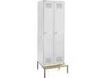 Schäfer Shop Genius Kleiderspind mit Sitzbank, 2 Abteile, 300 mm Abteilbreite, Sicherheitsdrehriegelverschluss, lichtgrau