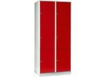Wertfachschrank 400 mm, 2 Abteile, 6 Fächer, Sicherheitszylinderschloss, Sockel, feuerrot