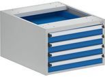 Schubladenblock Treston 53/36-1, 4 abschließbare Schübe, bis 200 kg, B 530 x T 640 x H 360 mm, Stahl, lichtgrau RAL 7035/brillantblau RAL 5007