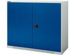 Schäfer Shop Genius Flügeltürschrank FS, Stahl, mit Belüftungslöchern, B 1343 x T 420 x H 1105 mm, 3 OH, lichtgrau/enzianblau, bis 450 kg