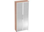 Glastürenschrank TARA, 5 Ordnerhöhen, B 800 x T 346 x H 1880 mm, Nussbaum-Dekor