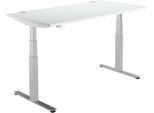 Schäfer Shop Select Schreibtisch DRIVE UP 2, elektrisch höhenverstellbar, Rechteck, T-Fuß, B 1600 x T 800 x H 630-1290 mm, lichtgrau/weißaluminium