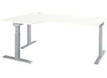 Schäfer Shop Select Winkelschreibtisch ERGO-T 2.0, 90° Winkel, Ansatz links, T-Fuß, B 2000 x T 1200/800 x H 675-895 mm, weiß/weißalu
