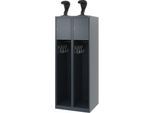 Feuerwehrspind C+P Evolo Youngster, 2 Abteile, mit Helmhalter, Bodengleiter, B 600 x T 500 x H 1530 mm, RAL 7016 Anthrazitgrau