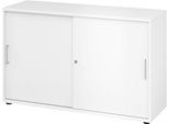 Schiebetürschrank Breno, abschließbar, Spanplatte, melaminharzbeschichtet, B 1200 x T 400 x H 748 mm, 2 Ordnerhöhen, weiß/weiß