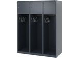 Feuerwehrspind C+P Evolo Youngster, 2 Abteile, ohne Helmhalter, Bodengleiter, B 1200 x T 500 x H 1530 mm, RAL 7016 Anthrazitgrau
