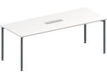Schäfer Shop Genius Konferenztisch MODENA FLEX, 6-fach Anschluss, Rechteck, 4-Fuß Rundrohr, B 2000 x T 800 x H 720-840 mm, weiß/weißalu