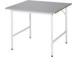 Rau Arbeitstisch Jerry, manuell höhenverstellbar, 25 mm MDF-Platte mit Edelstahlbelag, bis 300 kg, B 1000 x T 1000 x H 800-850 mm, silber/lichtgrau