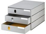 Schubladenbox styro® Styroval, Format C4, 3 geschlossene Schübe, stapelbar, Beschriftungsmaterial, B 243 x T 335 x H 200 mm, Recycling-Kunststoff, grau