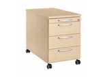 Rollcontainer 1333, 3 Schübe & 1 Utensilienauszug, abschließbar, runde Griffe, Holz/Stahl/Kunststoff, B 434 x T 600 x H 613 mm, Ahorn-Dekor